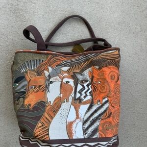 Laurel Burch Orange and Brown Tote with Animal Motif